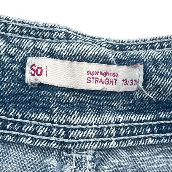 SO Jeans Juniors Sz 13 Super High Rise Acid Wash Straight Blue Stretch Retro 90s - Picture 6 of 13